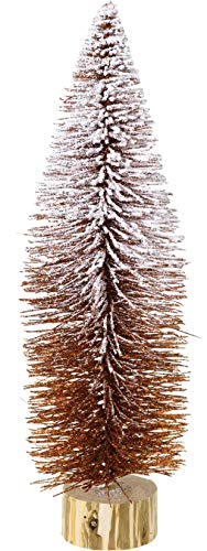 matrasa Bürstenbaum Tannenbaum Schnee & Glitzer - Deko Bonsai Glimmer Weihnachtsbaum Borstenbaum 35cm Kupfer von matrasa