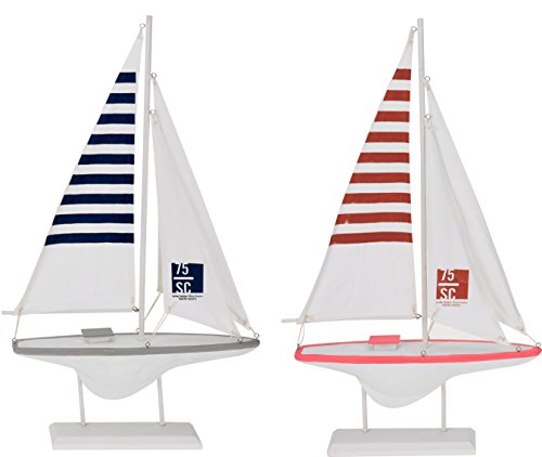 matrasa Deko Segelboot aus Holz - Segelyacht Boot Dekofigur Maritim Deko Modellboot 54 cm Rot von matrasa