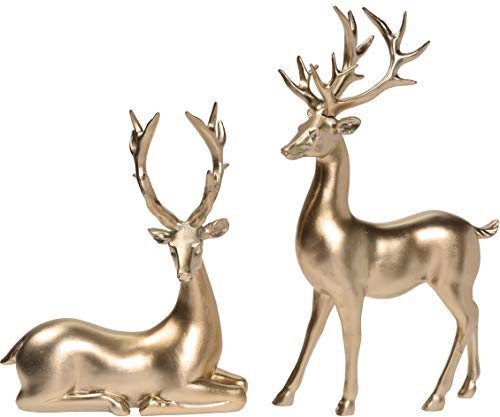 matrasa Edler Hirsch - Dekofigur Weihnachtsdeko bis 30 cm - Rentier REH Gold Kombi Set (1x liegend 1x stehend) von matrasa