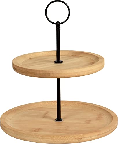 matrasa Etagere rund aus Bambus mit schwarzem Gestell - 2 Lagen - 21,5x24cm Servierständer von matrasa