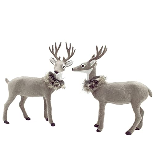 matrasa Hirsch zur Dekoration mit weichem Fell Glitzer GRAU - Rentier Weihnachtsdeko 26 cm Blick nach vorne von matrasa