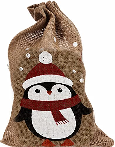 matrasa Jutesack Geschenkbeutel Dekobeutel Weihnachtsdeko Dekoration 33 x 50 cm - Pinguin von matrasa