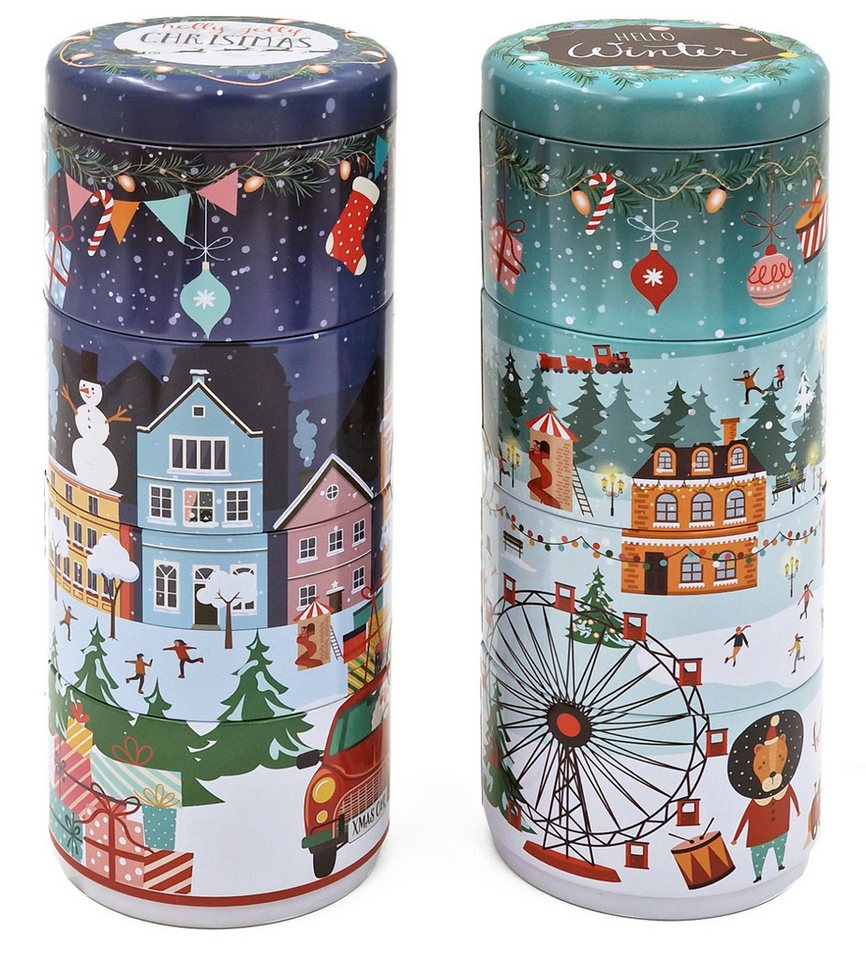 matrasa Keksdose Stapel Keksdosen Weihnachten Rund 2er Set - Plätzchendose Blechdose, Metall, (Set, 2-tlg., 2er Set) von matrasa