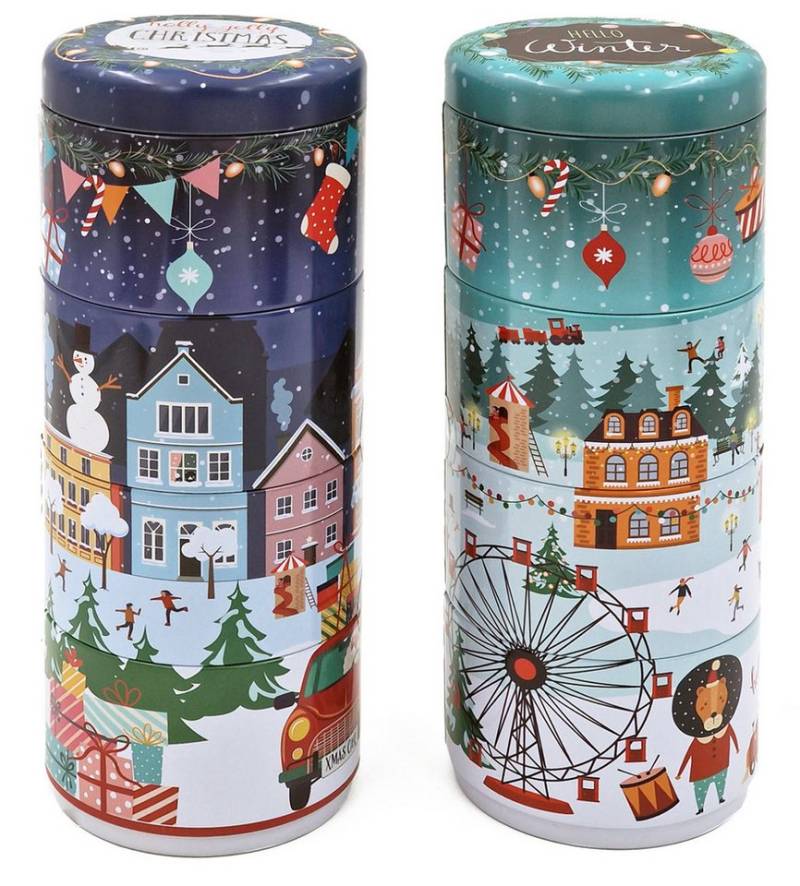 matrasa Keksdose Stapel Keksdosen Weihnachten Rund 2er Set - Plätzchendose Blechdose, Metall, (Set, 2-tlg., 2er Set) von matrasa