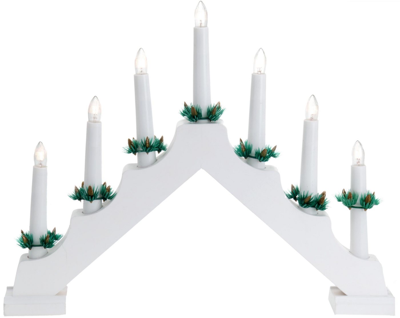matrasa Schwibbogen Holz Kerzenbrücke Schwibbogen 7 Lampen Kerzen weiß 31 cm mit Stecker (1-tlg) von matrasa