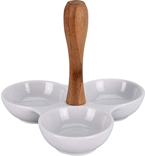 matrasa Snackschale - 3 Fächer mit Holzgriff - Antipasti Nüsse Dips Tapasschale Servierschale 20x17,5cm von matrasa