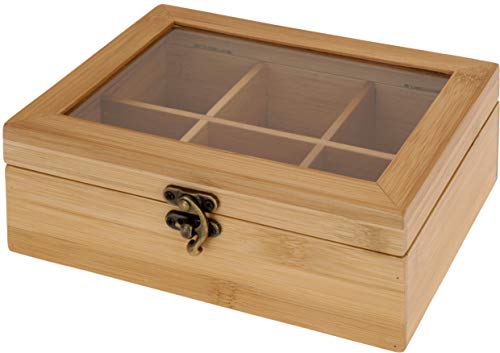 matrasa Teebox aus Bambus mit Sichtfenster - 6 Fächer - Teekiste Teedose 21x16x7,5 cm von matrasa