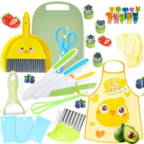 Mauepersu 31 Teiliges Kindermesser, Kinder-Küchenmesser-Set zum Schneiden und Kochen von Obst Gemüse, mit Gemüse Ausstechformen, Holzmesser, Schneidebrett, Montessori Messer für Kinder ab 3 4 5 Jahren Mauepersu 31 Teiliges Kindermesser, Kinder-Küchenmesser-Set zum Schneiden und Kochen von Obst Gemüse, mit Gemüse Ausstechformen, Holzmesser, Schneidebrett, Montessori Messer für Kinder ab 3 4 5 Jahren von mauepersu