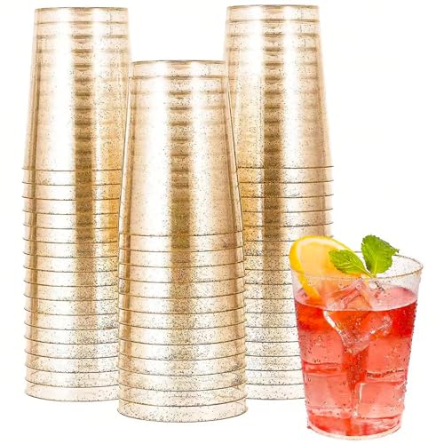 mauepersu 50 Stück Plastikbecher mit Glitzer Gold, 280ml Becher aus Kunststoff Wiederverwendbare Trinkbecher Elegante Party Weingläser für Champagner Bier Cocktail Martini Soda Dessert (9,5 x 7,5cm) mauepersu 50 Stück Plastikbecher mit Glitzer Gold, 280ml Becher aus Kunststoff Wiederverwendbare Trinkbecher Elegante Party Weingläser für Champagner Bier Cocktail Martini Soda Dessert (9,5 x 7,5cm) von mauepersu