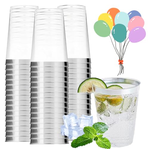 mauepersu 50 Stück Plastikbecher mit Silber, 280ml Becher aus Kunststoff Wiederverwendbare Trinkbecher Elegante Party Weingläser für Champagner Bier Cocktail Martini Soda Dessert (Silber) von mauepersu