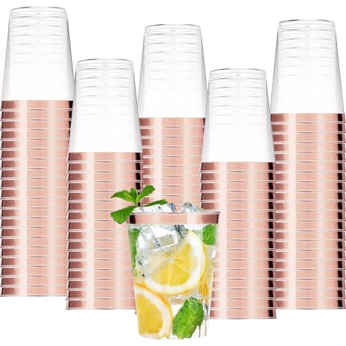 mauepersu 50 Stück Plastikbecher mit Silber, 350ml Becher aus Kunststoff Wiederverwendbare Trinkbecher Elegante Party Weingläser für Champagner Bier Cocktail Martini Soda Dessert (Roségold) von mauepersu