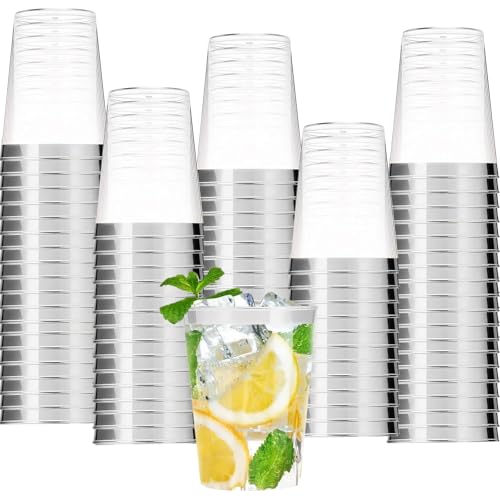 mauepersu 50 Stück Plastikbecher mit Silber, 350ml Becher aus Kunststoff Wiederverwendbare Trinkbecher Elegante Party Weingläser für Champagner Bier Cocktail Martini Soda Dessert (Silber) von mauepersu