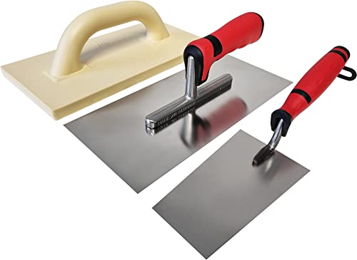 Maurerfreund, 3-teiliges Set mit Putzer-Werkzeug, Edelstahl-Glättekelle mit Softgriff, Berner Putzkelle rostfrei, Kunststoff-Reibebrett, Made in Germany von Maurerfreund