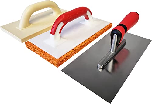 Maurerfreund, 3-teiliges Set mit Putzer-Werkzeugen, Edelstahl-Glättekelle mit Softgriff, Reibebrett mit Schwammgummi, Kunststoff-Reibebrett, Made in Germany von Maurerfreund