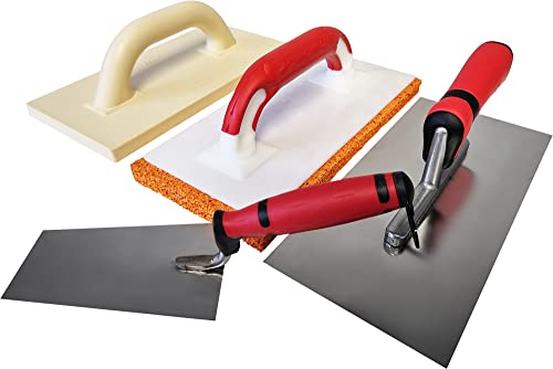 Maurerfreund, 4-teiliges Set mit Putzer-Werkzeugen, Edelstahl-Glättekelle mit Softgriff, Schwammgummi-Reibebrett, Kunststoff-Reibebrett, Berner Putzkelle, Made in Germany von Maurerfreund