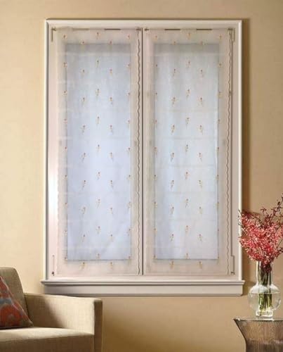 mauro Scheibengardine, Bistrogardinen, Fenstervorhang für Fenster und Türen - Breite 45-60-90 cm - Länge von 96 bis 240 cm - Stoff mit Leinenoptik und bestickter bunter Blume. 1 * 90x144 cm von mauro