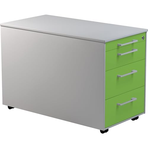 mauser | Schubladencontainer auf Rollen | HxT 520 x 800 mm | 3 Materialschübe | alusilber/gelbgrün/alusilber von mauser