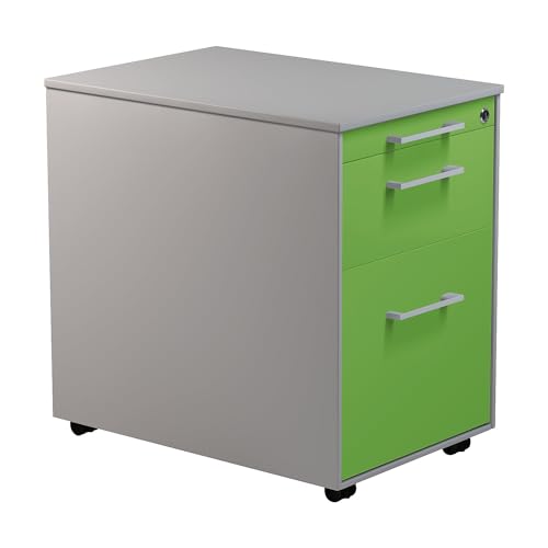 mauser | Schubladencontainer auf Rollen | HxT 570 x 600 mm | 1 Materialschub | 1 Hängeregistratur | alusilber/gelbgrün/alusilber von mauser