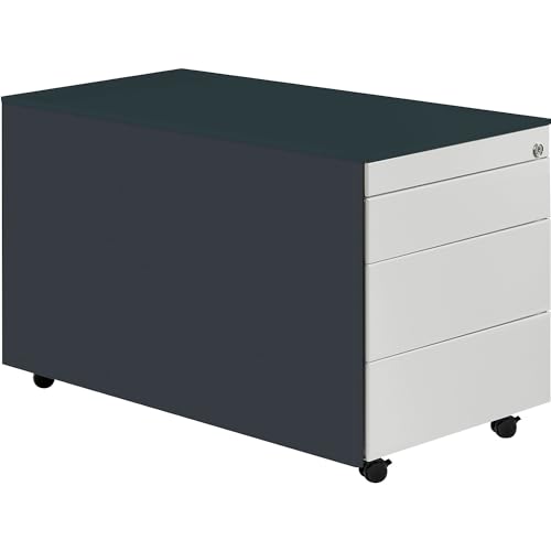 mauser | Schubladencontainer mit Rollen | HxT 520 x 800 mm | Stahlplatte | 3 Schubladen | anthrazitgrau/lichtgrau/anthrazitgrau mauser | Schubladencontainer mit Rollen | HxT 520 x 800 mm | Stahlplatte | 3 Schubladen | anthrazitgrau/lichtgrau/anthrazitgrau von mauser