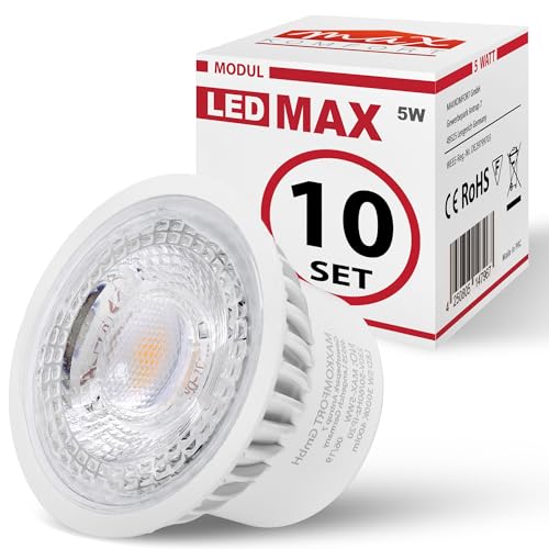 10x LED Modul MAX 230V 5W flach| für Einbaustrahler GU10/MR16 Ersatz | neutralweiß, Ø 50mm, Einbauramen Leuchtmittel Direktanschluss 230V von max K O M F O R T