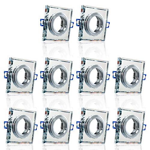 10x MAXKOMFORT Glas Einbaustrahler + GU10 Fassung ECKIG Einbauspot Einbauleuchte Rahmen Rostfrei Deckenspot Strahler Spot 3108 von max K O M F O R T
