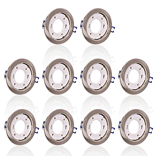 10x SET Einbaustrahler für 230V eisen gebürstet rund Einbau Spots Decken Strahler Leuchte Spots Deckenleuchte Lampe Einbauleuchte Einbaurahmen GX61 SN von max K O M F O R T