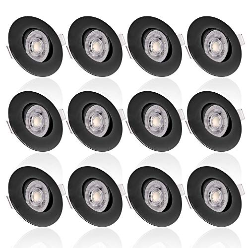 max K O M F O R T 12er Pack LED Einbaustrahler LUXi Spot ultra flach Strahler 5W 3step-dimmbar 230v Einbauleuchten Lampe Deckenspots schwenkbar rund schwarz von max K O M F O R T