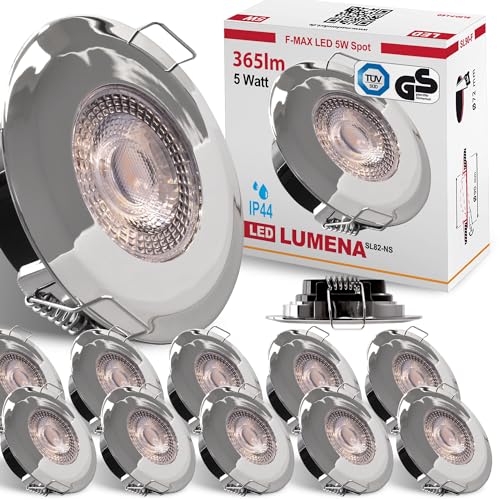 max K O M F O R T 12x LED Bad Einbaustrahler IP44 Ultraflach 5 Watt Chrom 230V Rund warmweiß Deckenstrahler Spot Deckenspot Lumena von max K O M F O R T