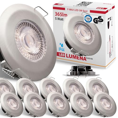 max K O M F O R T 12x LED Bad Einbaustrahler IP44 Ultraflach 5 Watt Edelstahl-Optik 230V Rund warmweiß Deckenstrahler Spot Deckenspot Lumena von max K O M F O R T