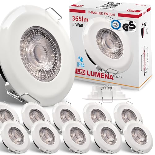 max K O M F O R T 12x LED Bad Einbaustrahler IP44 Ultraflach 5 Watt Weiß 230V Rund warmweiß Deckenstrahler Spot Deckenspot Lumena von max K O M F O R T