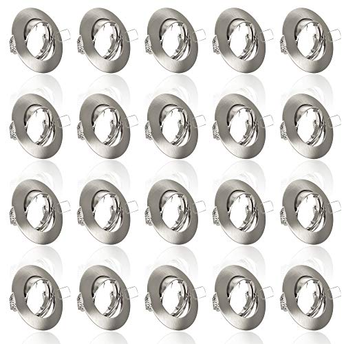 20x Einbaustrahler IP20 mit GU10 Fassung RUND schwenkbar eisen gebürstet Einbauspot Einbauleuchte Rahmen Rostfrei Deckenspot Strahler Spot A005 von max K O M F O R T