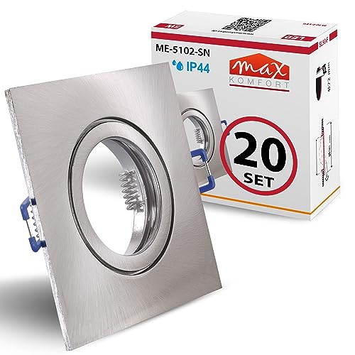 20x Einbaustrahler Bad IP44 mit GU10 Fassung ECKIG eisen gebürstet Einbauspot Einbauleuchte Rahmen Rostfrei Deckenspot Strahler Spot 5102 von max K O M F O R T