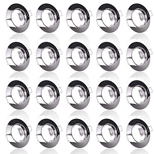 20x Einbaustrahler IP20 mit GU10 Fassung RUND chrom Einbauspot Einbauleuchte Rahmen Rostfrei Deckenspot Strahler Spot 863A-TP von max K O M F O R T