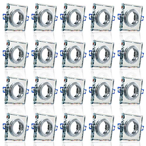 20x MAXKOMFORT Glas Einbaustrahler + GU10 Fassung ECKIG Einbauspot Einbauleuchte Rahmen Rostfrei Deckenspot Strahler Spot 3108 von max K O M F O R T