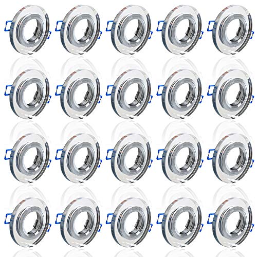 20x MAXKOMFORT Glas Einbaustrahler + GU10 Fassung RUND Einbauspot Einbauleuchte Rahmen Rostfrei Deckenspot Strahler Spot 3107 von max K O M F O R T
