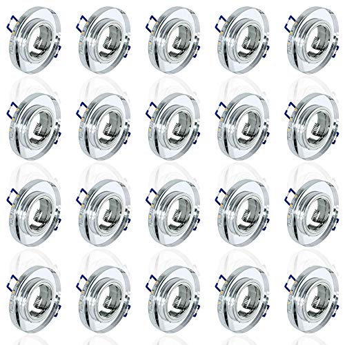 20x Glas Einbaustrahler mit LED Ring + GU10 Fassung RUND Einbauspot Einbauleuchte Rahmen Rostfrei Deckenspot Strahler Spot 4111 von max K O M F O R T