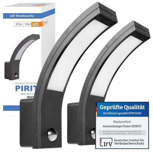max K O M F O R T 2x - PIRIT LED Außenwandleuchte mit Bewegungsmelder | 15W Schwarz IP54 900lm 4000K | Außenleuchte Wandleuchte Fluter von max K O M F O R T