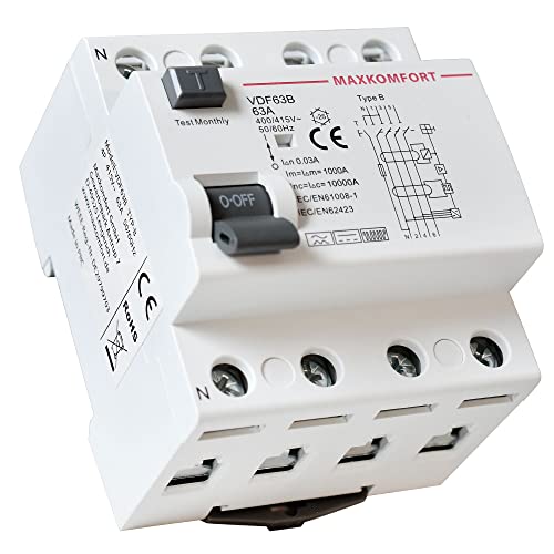 4x FI-Schutzschalter Typ B 63A 30mA 4Polig Fehlerstrom-Schutzschalter Allstromsensitiv Schalter Automat Sicherung circuit breaker von max K O M F O R T