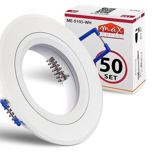 max K O M F O R T 50x Hochwertiger Einbaustrahler weiß für MR16 LED leuchtmittel + GU10 Fassung 230V rund Einbauleuchte Einbauspot Rahmen Rostfrei Deckenspot Strahler Spot 5105-WH von max K O M F O R T