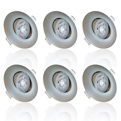 max K O M F O R T 6er Pack LED Einbaustrahler LUXi Spot ultra flach Strahler 5W 3step-dimmbar 230v Einbauleuchten Lampe Deckenspots schwenkbar rund silber von max K O M F O R T