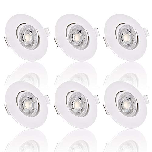 max K O M F O R T 6er Pack LED Einbaustrahler LUXi Spot ultra flach Strahler 5W 3step-dimmbar 230v Einbauleuchten Lampe Deckenspots schwenkbar rund weiß von max K O M F O R T