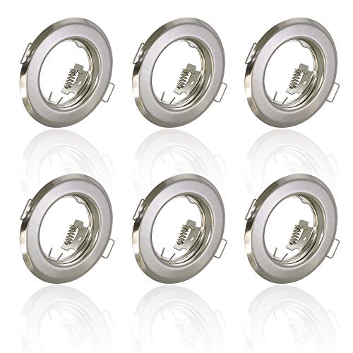 6x Einbaustrahler IP20 mit GU10 Fassung RUND eisen gebürstet Einbauspot Einbauleuchte Rahmen Rostfrei Deckenspot Strahler Spot 803 von max K O M F O R T