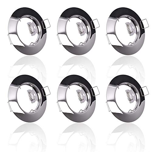 6x Einbaustrahler IP20 mit GU10 Fassung RUND chrom Einbauspot Einbauleuchte Rahmen Rostfrei Deckenspot Strahler Spot 863A-TP von max K O M F O R T