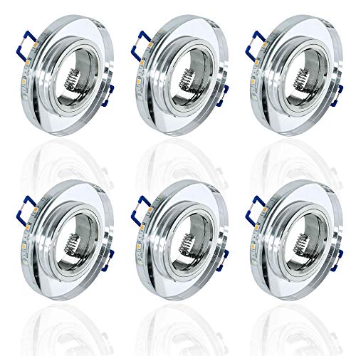 6x Glas Einbaustrahler mit LED Ring + GU10 Fassung RUND Einbauspot Einbauleuchte Rahmen Rostfrei Deckenspot Strahler Spot 4111 von max K O M F O R T