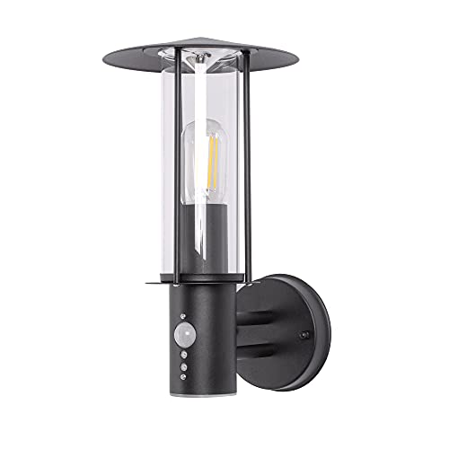 max K O M F O R T Außenwandleuchte Wandlampe Außenleuchte E27 mit Bewegungsmelder Schwarz IP44 Beleuchtung Garten Sensor moderne Wandleuchte aus Aluminium 258A1-BK von max K O M F O R T