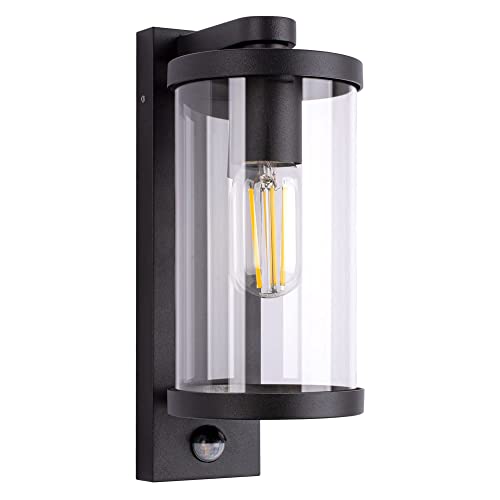 max K O M F O R T Außenwandleuchte Wandlampe Außenleuchte E27 mit Bewegungsmelder Schwarz IP44 Beleuchtung Garten Sensor moderne Wandleuchte aus Aluminium RD1906A1 von max K O M F O R T