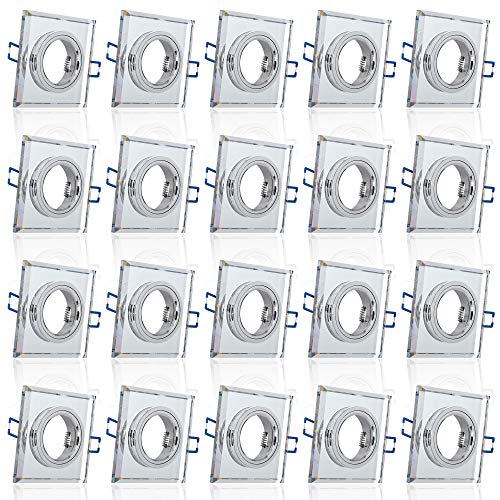Glas Einbaustrahler 20er Set mit LED Ring 3,5W warmweiß + GU10 Fassung – Eckige Einbauleuchten, Rostfreier Deckenspot, Chrom, inkl. Trafo - 4112 von max K O M F O R T