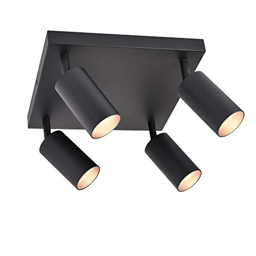 max K O M F O R T LED Deckenleuchte 866-4 schwarz | 4x schwenkbare GU10-Spots | Aluminium-Kreuzdesign | Decken- & Wandmontage | IP20 | 230V | für Wohnraum & Gewerbe von max K O M F O R T