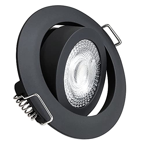 max K O M F O R T LED Einbaustrahler Ultraflach 5 Watt Schwarz schwenkbar 230V Rund warmweiß Deckenstrahler Spot Deckenspot Lumira von max K O M F O R T