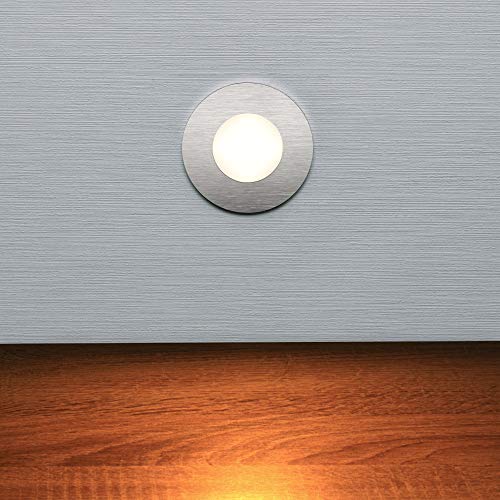 max K O M F O R T LED Treppenbeleuchtung 230V warmweiß 0,5W RUND Aluminium Wand Einbauleuchte | Edelstahl-Optik | Ø 80 mm | Treppenlicht & Flurleuchte 6103R - 3er Set von max K O M F O R T
